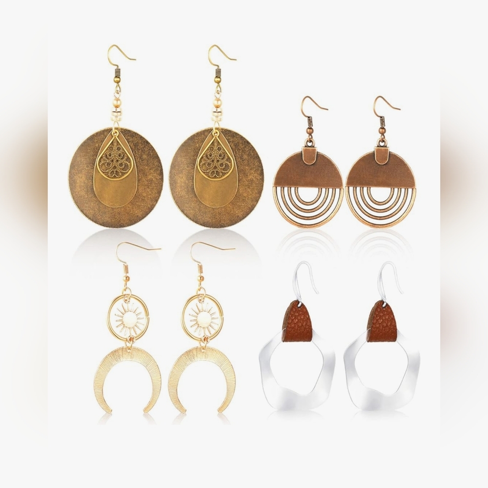 Elegant Gold and Brown Earrings Set